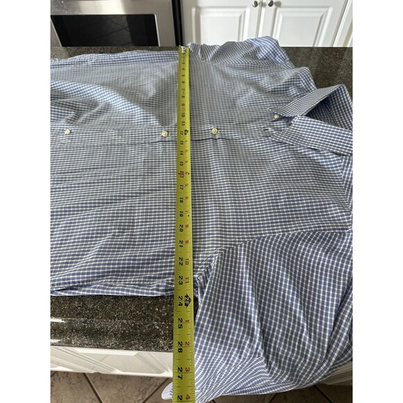 VTG Yves Saint Laurent Dress Shirt Mens 16.5 Blue White Plaid Gingham Button Up - Picture 9 of 15